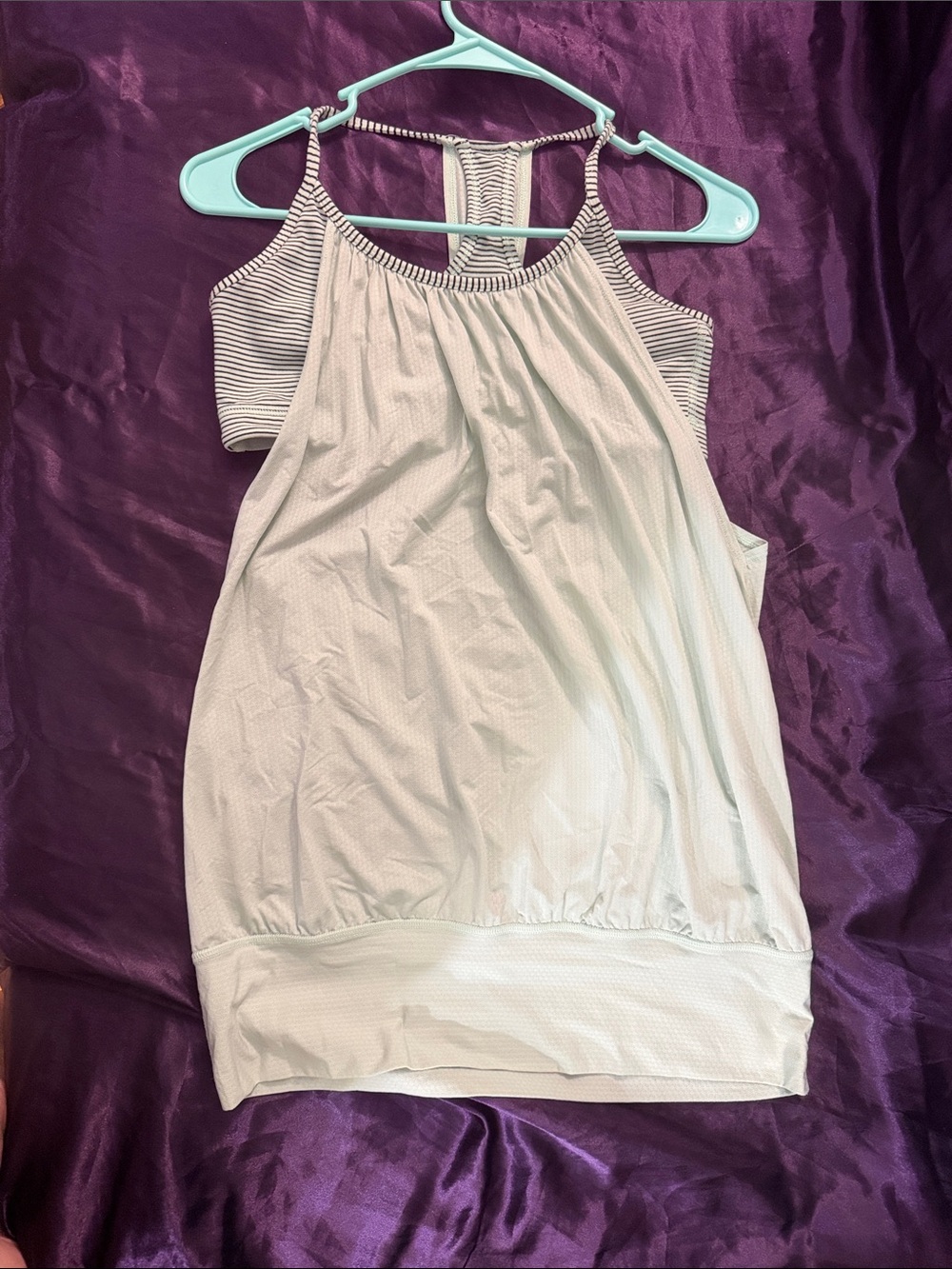 lululemon athletica light mint green tank with striped built-in bra